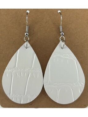 White Snake Print Mini Faux Leather Teardrop Earrings Fashion Jewelry
